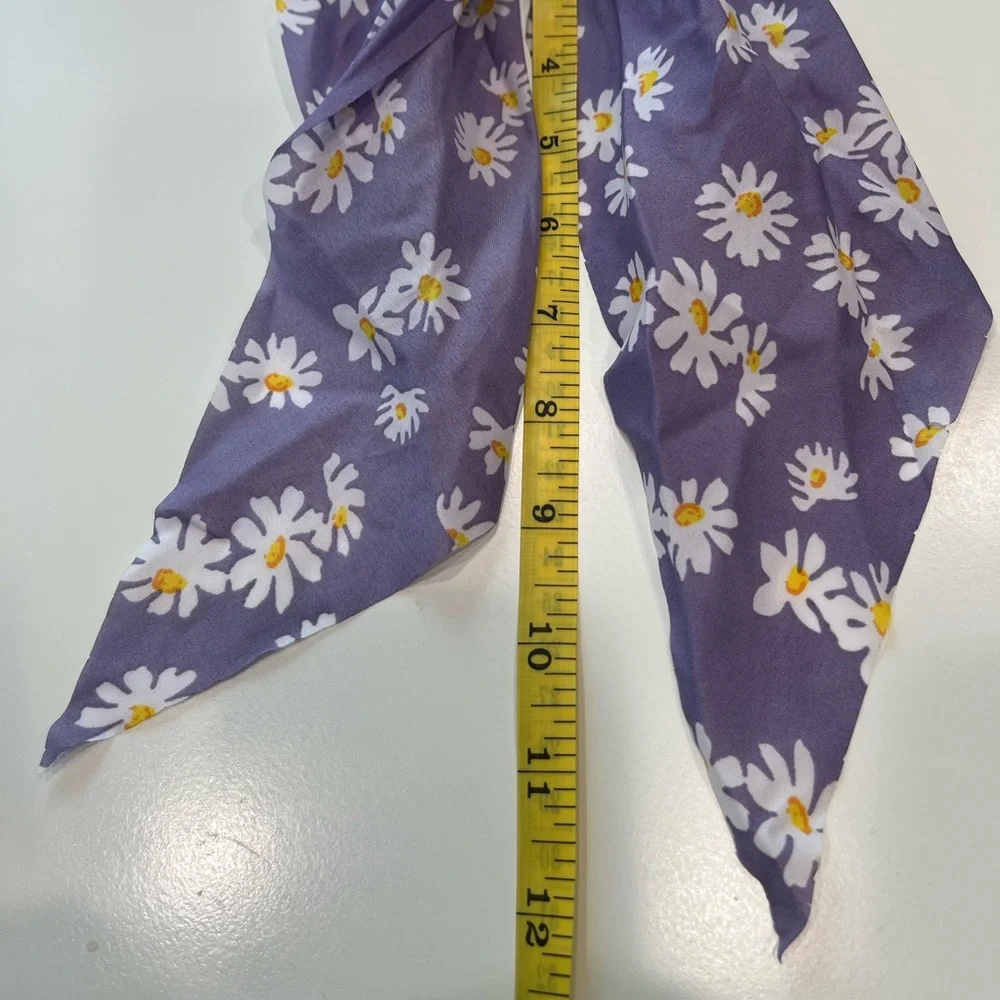 Purple Ponytail Scrunchie Scarf Daisy Print Chiffon